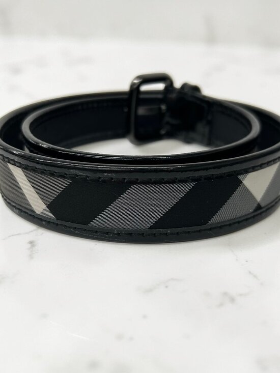 Burberry Black Beat Check and Patent Leather Belt, Size US 32 main image 6